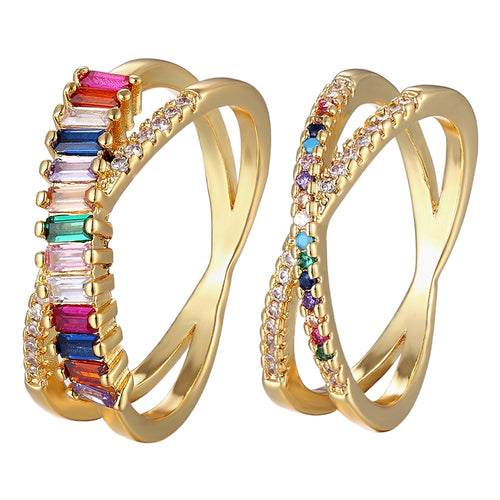 Colorful Rainbow Cubic Zirconia Gold Ring