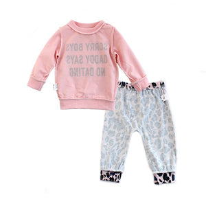 Baby Girl Leopard Pants Pink Letter Print Tops Headband 3Pcs Outfit