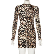 ANJAMANOR Cheetah Print Sexy Long Sleeve Jumpsuit
