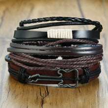 Braided Leather Life Tree Rudder Charm Wood Bracelet