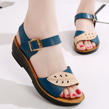 Aged Leather Soft Bottom Mixed Color Sandals