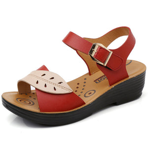 Aged Leather Soft Bottom Mixed Color Sandals
