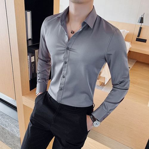 British Style Long Sleeve Business Slim Fit Dress Shirt