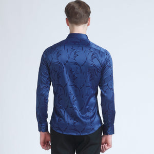 Men's Designer Print Long-Sleeve Silk Shirt
